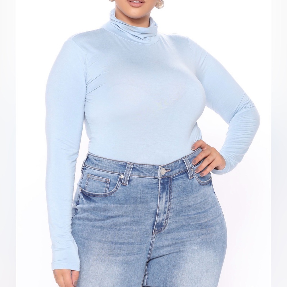 Light Blue Women's Turtleneck Long Sleeve Body Suit